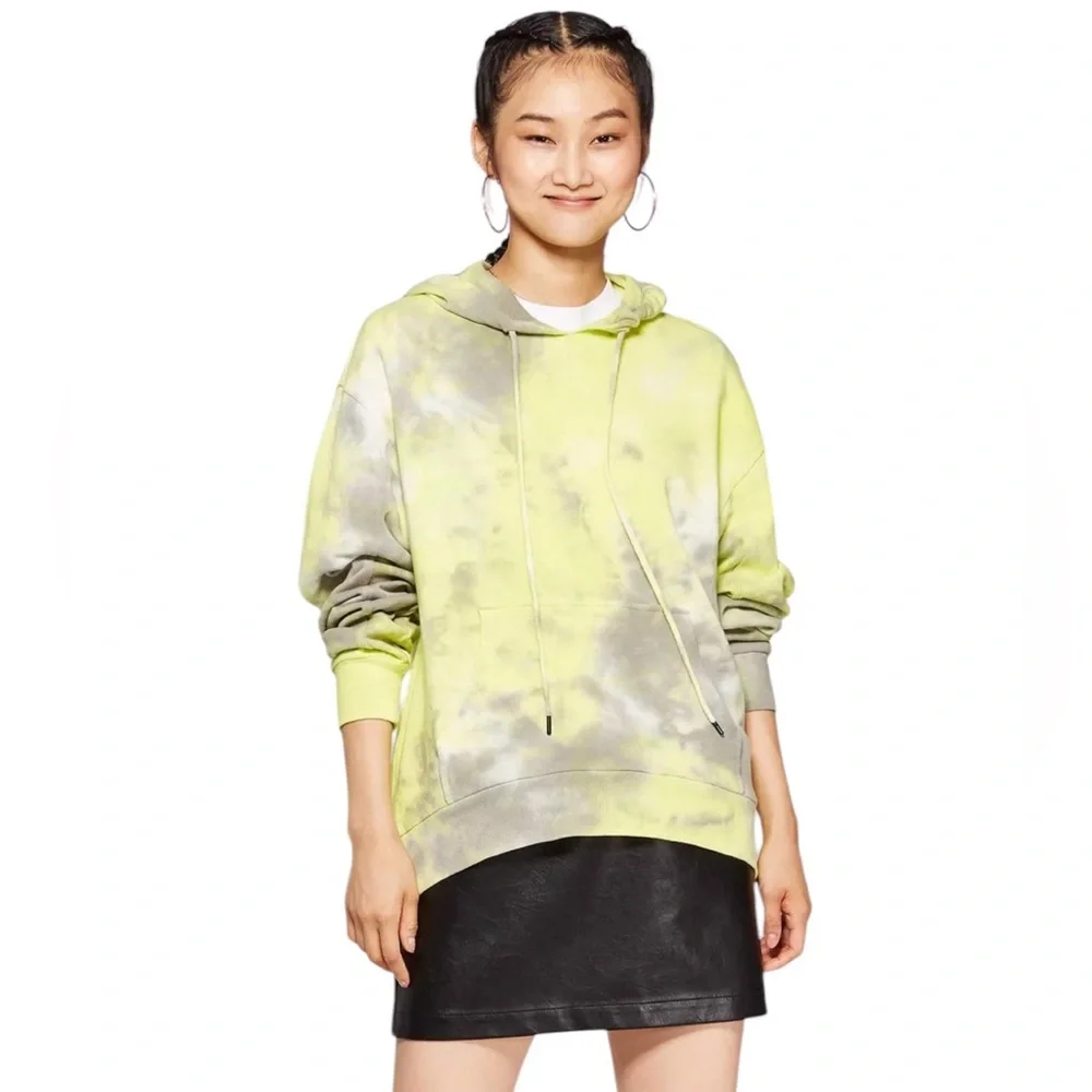 Wild Fable | Tie-Dye Hooded Sweatshirt Yellow and Gray Multicolored Hoodie - Picture 2 of 6